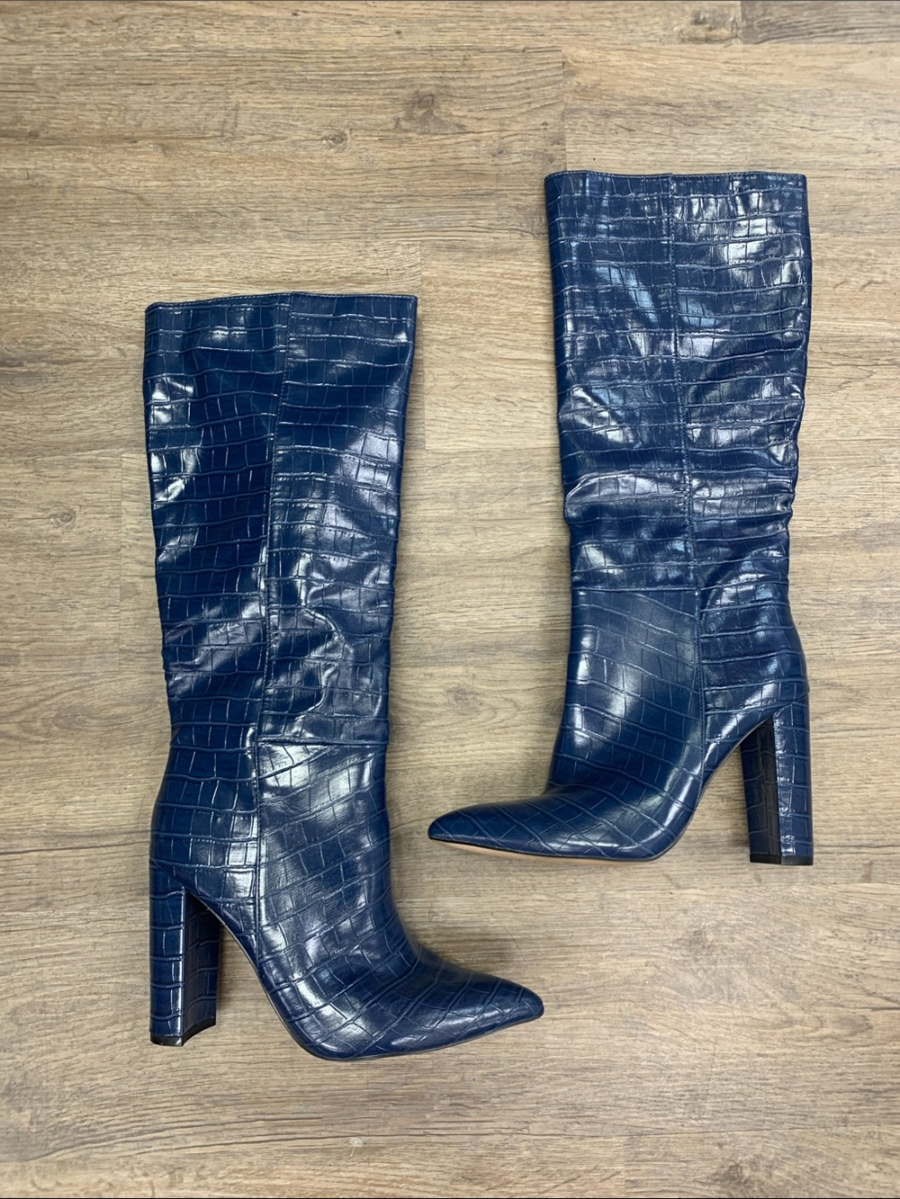Steve Madden Navy Croc-Embossed Pointed Toe Over-the-Knee Boots size 8